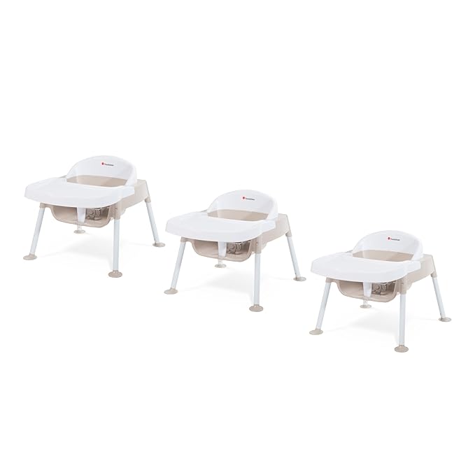 Foundations Secure Sitter Feeding Chairs Multipack, No-Tip Feet, 3-Point Adjustable Harness, Removable Tray, Easy to Clean, Stackable Feeding Chairs, 3 Pack (7 inch)