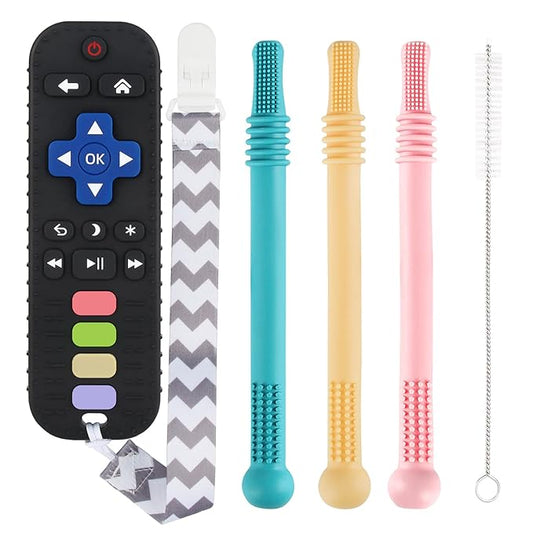 Teething Toys for Babies 0-6 6-12 12-18 Months Bpa Free Teething Sticks and Remote Teether for Babies Baby Sensory Chew Toys for Infants 0-18 Months