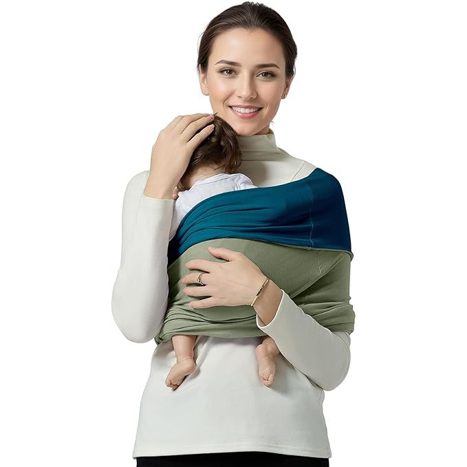 Baby Wrap Carrier, Lightweight Baby Wearing Wraps for Newborn and Infant, Soft Swaddle Holder Carrier, Cozy Baby Sling 7-35 lbs Blue+Green