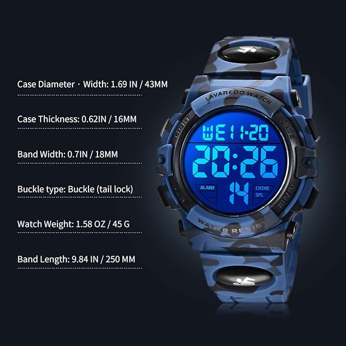 Kids Watch,Boys Watch for 3-15 Year Old Boys,Digital Sport Outdoor Multifunctional Chronograph LED 50 M Waterproof Alarm Calendar Analog Watch for Children with Silicone Band,Kids Gift