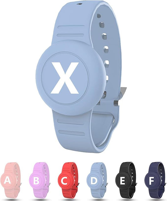 Waterproof Bracelet for AirTag Kids, Personalized Initial Letter Hidden Holder Compatible with Air Tag, Silicone Case for Airtag Adjustable Anti-Lost GPS Tracker for Toddler Child Elder, X
