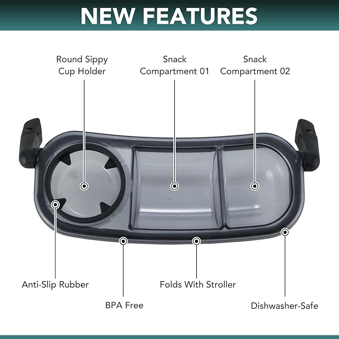 Snack Tray Fits for UPPAbaby Vista V3/Vista V2/Vista/Cruz/Cruz V2/ RumbleSeat/RumbleSeat V2, Updated Snack Tray with Two Snack Compartments & Cup Holder, Quick Attachment, Stroller Accessories