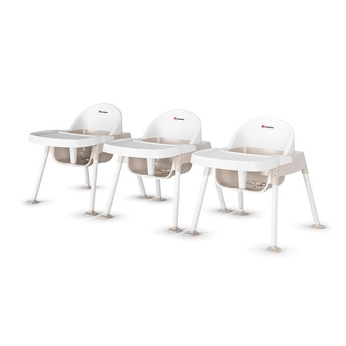 Foundations Secure Sitter Feeding Chairs Multipack, No-Tip Feet, 3-Point Adjustable Harness, Removable Tray, Easy to Clean, Stackable Feeding Chairs, 3 Pack (9 inch)