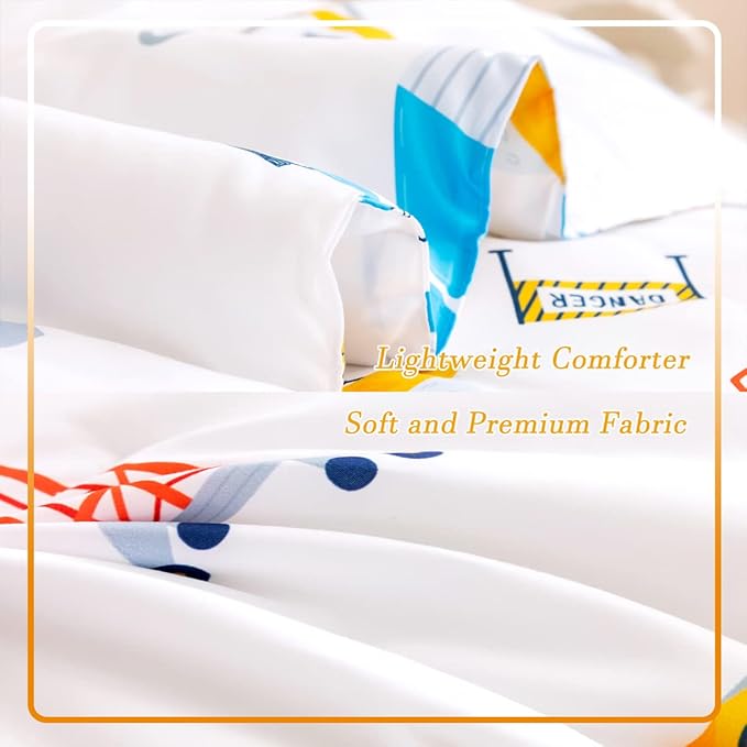 PERFEMET 4 Pieces Construction Toddler Bedding Set Excavator Truck Boy Toddler Bed in A Bag Colorful Reversible Cartoon Tractors White Crib Comforter Set for All Seasons(White, Truck/Tractor)
