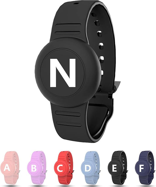 Waterproof Bracelet for AirTag Kids, Personalized Initial Letter Hidden Holder Compatible with Air Tag, Silicone Case for Airtag Adjustable Anti-Lost GPS Tracker for Toddler Child Elder, N