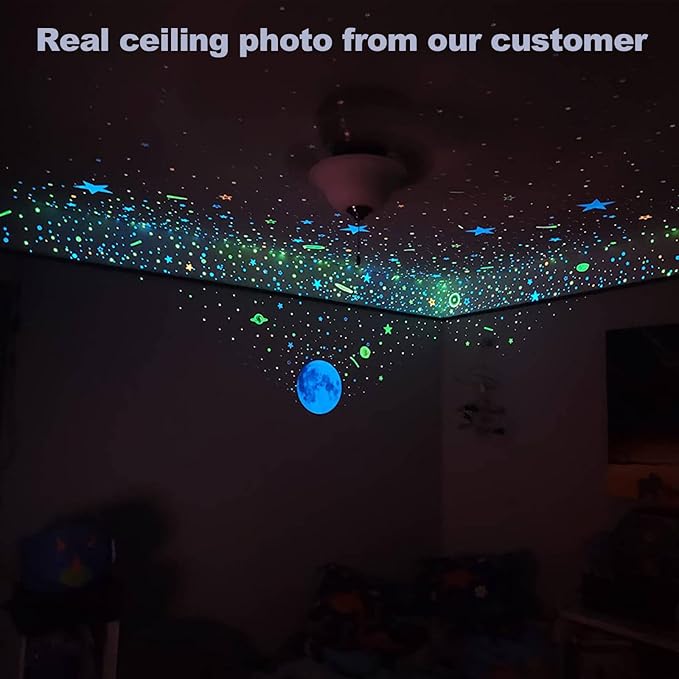 Glow in The Dark Stars Decals Decor for Ceiling 633 Pcs Realistic 3D Stickers Starry Sky Shining Decoration Perfect for Kids Bedroom Bedding Room Gifts(Blue)