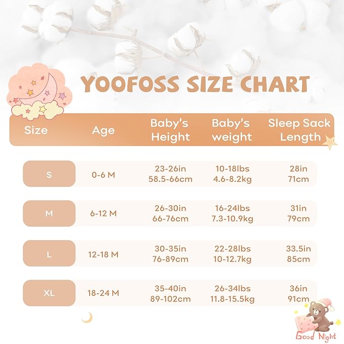 Yoofoss Baby Sleep Sack 12-18 Months Baby Wearable Blanket 100% Organic Cotton 2-Way Zipper TOG 0.5 Toddler Sleeping Sack, Lightweight Sleep Sacks for Babies(Large)