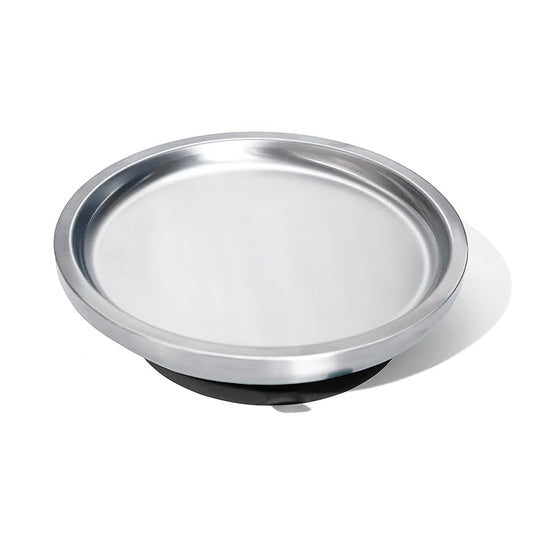 Avanchy Open Baby Plates with Suction – Stainless Steel Divided Plates for Toddlers, BPA-Free, Dishwasher Safe, Unbreakable, Non-Toxic, 100% Silicone Suction – Black