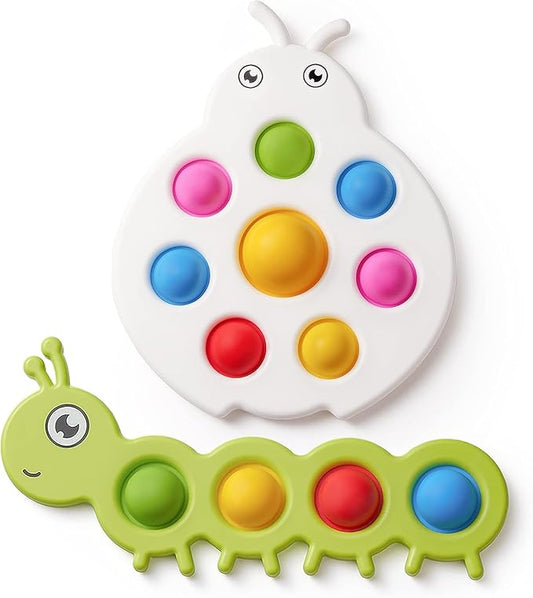 LiKee Fidget Popper Sensory Baby Toys for 10+ Months, Push and Popping Busy Board, Montessori Toys for 1+ Years Old, Airplane Car Travel Toy for Toddlers 1-3 Stress Relief (2 Pieces)