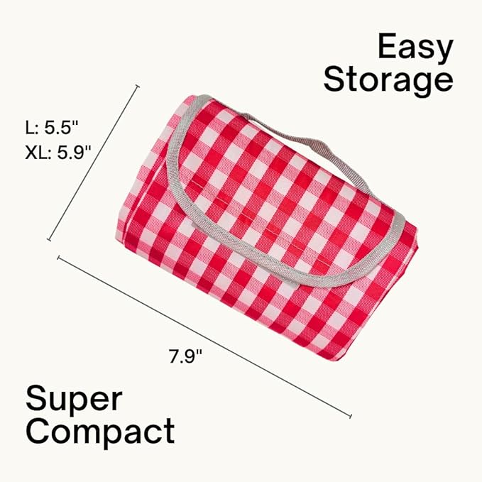 Cute Gingham Picnic Blanket, Waterproof Foldable, in Large 80x60in and Extra Large 80x80in, Portable Compact Beach Blanket, Oversized XL Outdoor Mat (Red, X-Large)