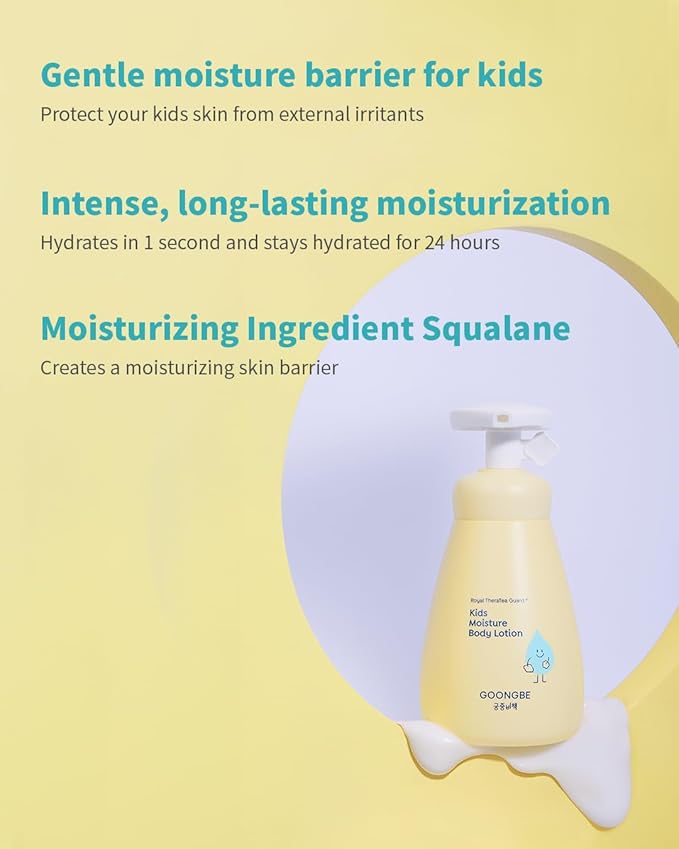 Kids' Moisture Body Lotion - Korean Kids Daily Body Moisturizer - Long Lasting 24hr Hydrating Cream Type Lotion with Cica and Squalane - Allergen Free Scent, 8.45 fl.oz.