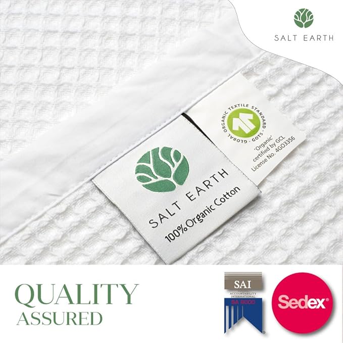 Salt Earth GOTS Certified 100% Organic Cotton Throw Blanket, 55" X 60" Waffle Blankets & Throws for Bed, Throw Blanket for Couch, Modern & Cozy Blanket, All Season, Comfy & Soft Blanket (Snow White)