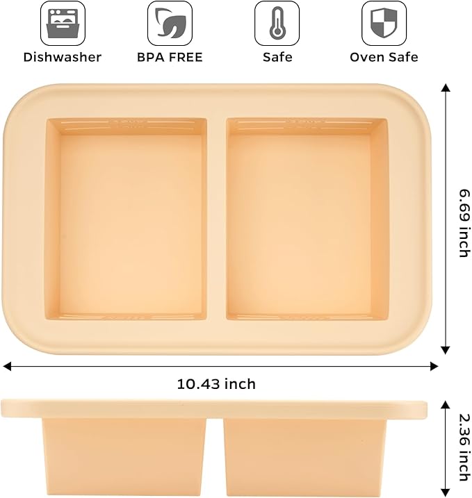 Super Ice Cube Tray 2 Cup X 2 Portions Big Silicone Freezing Mold with Lid, for Soup&Meal, Prep Food Leftovers Freezer Storage Container, 2Pack