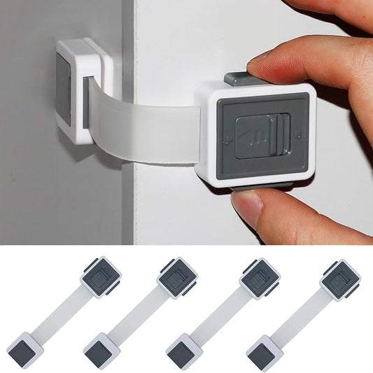 Child Proof Cabinet Locks, 4 Pack Child Locks for Drawer Cupboard Dishwasher Cupboard Pantry and Toilet. Adhesive Safety Baby Proofing Fridge Lock for Kids and Toddler