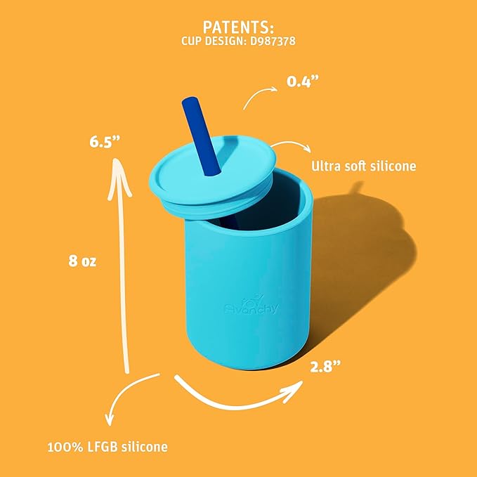 Avanchy Silicone Training Sippy Cup with Straw Lid – For Babies 6+ Months to Toddlers 1 Year Old – 8 oz Infant Water Cup for Baby Led Weaning, White