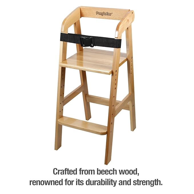 PandaEar Wooden High Chair for Toddlers, Adjustable Child Highchair Feeding Chair with Removable Cushion & Steps for Kids Dining, Eating, Studyin (Natural)