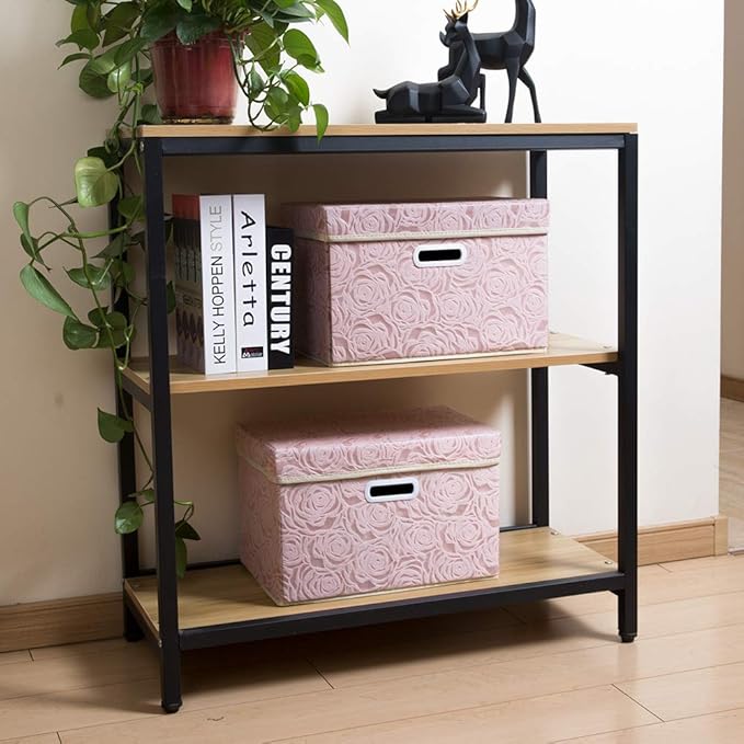 PRANDOM Collapsible Storage Cubes with Lids Fabric Decorative Storage Bins Boxes Organizer Containers Baskets with Cover Handles for Bedroom Closet Living Room 14.9x9.8x9.8 Inch 3 Pack
