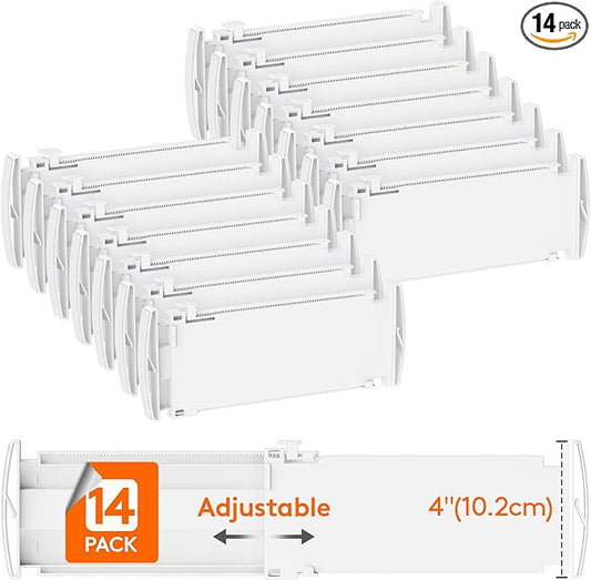 Lifewit 14 Pack Drawer Dividers 4" High, 10.5-16.5" Dresser Drawer Divider, Adjustable Drawer Organizers for Clothes, Plastic Drawers Separators for Dresser, Bedroom, Bathroom, Kitchen, Office