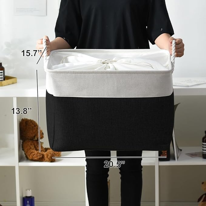 TheWarmHome Organization and Storage for Shelves - Extra Jumbo 3 Pack 20.5x15.7x13.8 inch Fabric Storage Basket for Organizing, Storage Bins for Shoes Towel Blanket (White & Black)