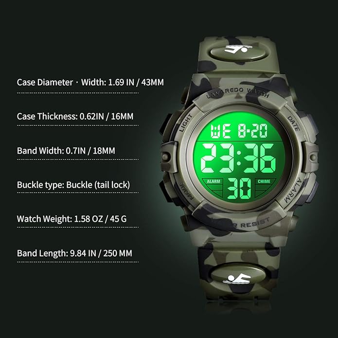 Kids Watch,Boys Watch for 3-15 Year Old Boys,Digital Sport Outdoor Multifunctional Chronograph LED 50 M Waterproof Alarm Calendar Analog Watch for Children with Silicone Band,Kids Gift