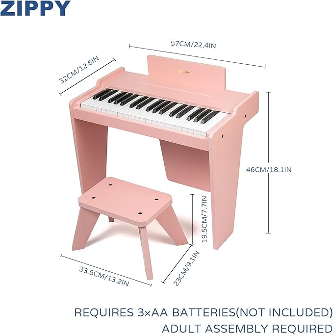 ZIPPY Kids Piano Keyboard, 37 Keys Digital Piano for Kids, Music Educational Instrument Toy, Wood Piano for 3+ Girls and Boys (Pink Basic)