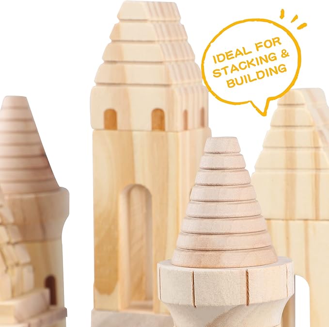 75 Pieces Wooden Castle Blocks Medieval Knights Princesses Wooden Castle Building Blocks Kit for Kids Boys and Girls