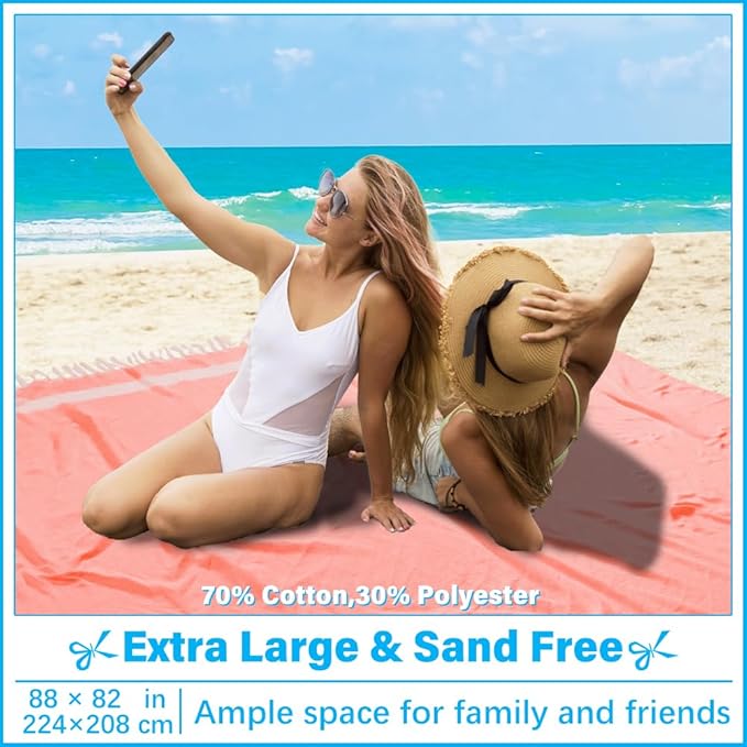 Oversized Turkish Beach Towel Blanket XXL Cotton Sandproof Towels Boho Woven Extra Large Big Sand Free Giant Throw Thick Blankets Huge Quilt XL Picnic Camping Necessities Cloud For Adult Gifts Coral