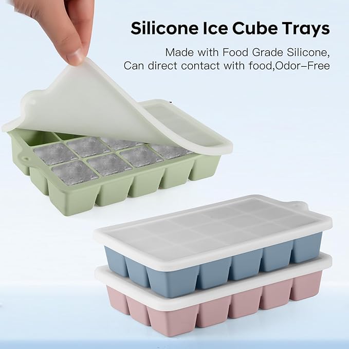 Silicone Ice Cube Tray 2 Pack, HANCELANT Ice Cube Mold, Ice Trays for Freezer with Lid for Whiskey, Baby Food, BPA Free, Easy Release