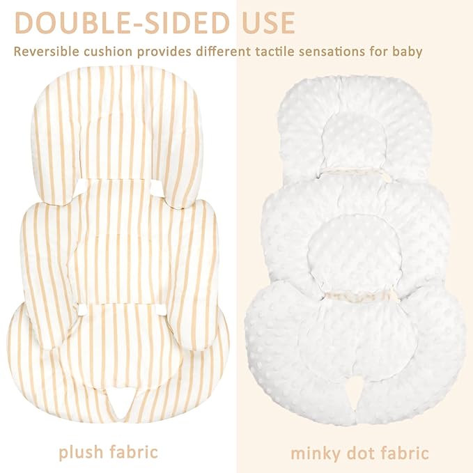 Infant Car Seat Insert, Car Seat Head Support Baby Girls Boys, Soft & Reversible Newborn Carseat Insert Cushion with 2 Strap Covers, for Stroller, Swing, Bouncer (Brown Line)