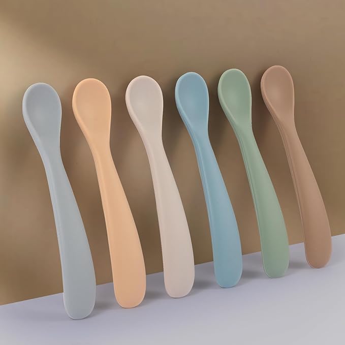Baby Spoons, 6 Pack First Stage Silicone Feeding Spoons, Soft Tip Feeding Baby Utensils, Baby Led Weaning Supplies Training Spoons, Dishwasher and Boil Safe