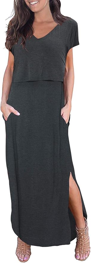 Smallshow Women's Maternity Nursing Dresses Split Long Dress for Breastfeeding