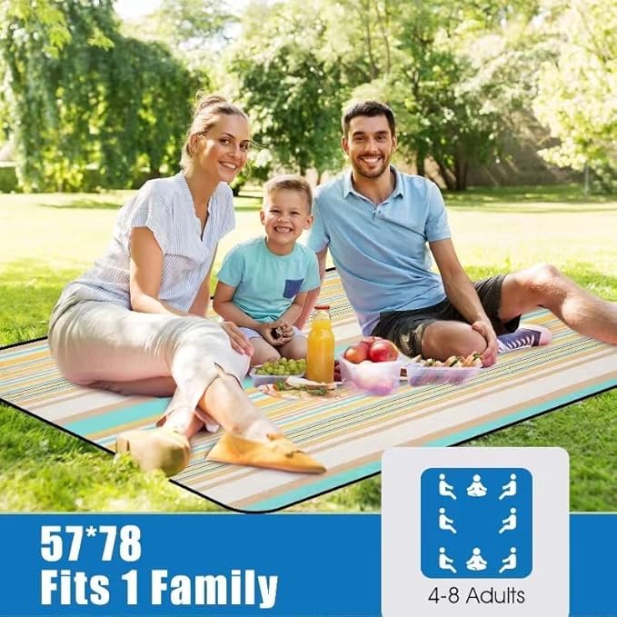 G GOOD GAIN Picnic Blanket Waterproof & Sand Proof,Beach Blanket Portable with Carry Strap, XL Large Foldable Picnic Rug Machine Washable for Camping Party,Wet Grass,Kids Playground.(Pineapple Yellow)