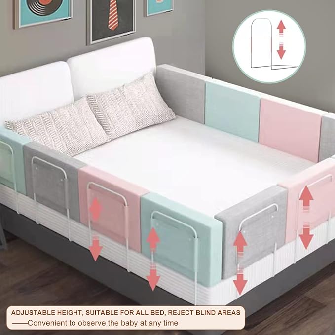 Bed Rail Bumpers for Toddlers, for Elderly Adults Safety, Adjustable Bed Side Guard Rails for Kids, Twin, Bunk, Queen & King Full Size Beds（Pink, 2 Packs）