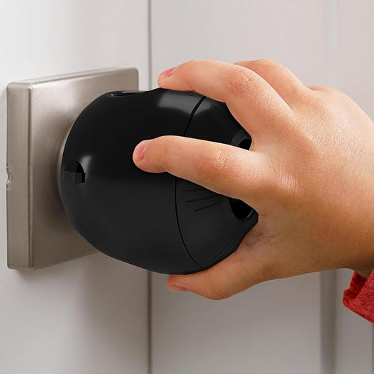 Door Knob Safety Cover for Toddlers (6 Pack) Hard-to-Remove Dual-Lock Door Handle Covers for Toddlers - Reusable Baby Proof Door Knob Locks - Installs Easily, No Tools Needed (Black)
