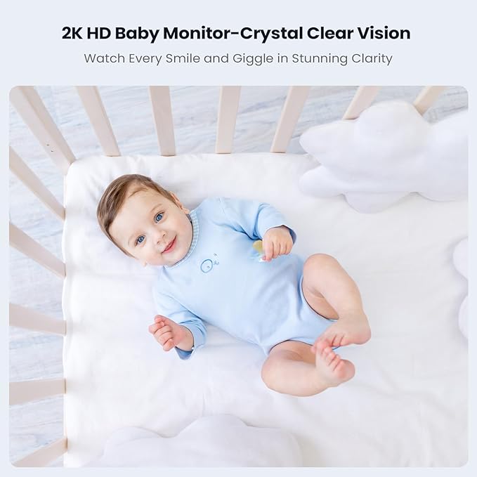 ieGeek Baby Monitor with 2K Camera and Audio - Video Monitor with 5" Screen - Night Vision, Two-Way Talk, Cry & Motion Detection, Temper& Humidity Sensor, PTZ, Remote Control via Screen and Free APP