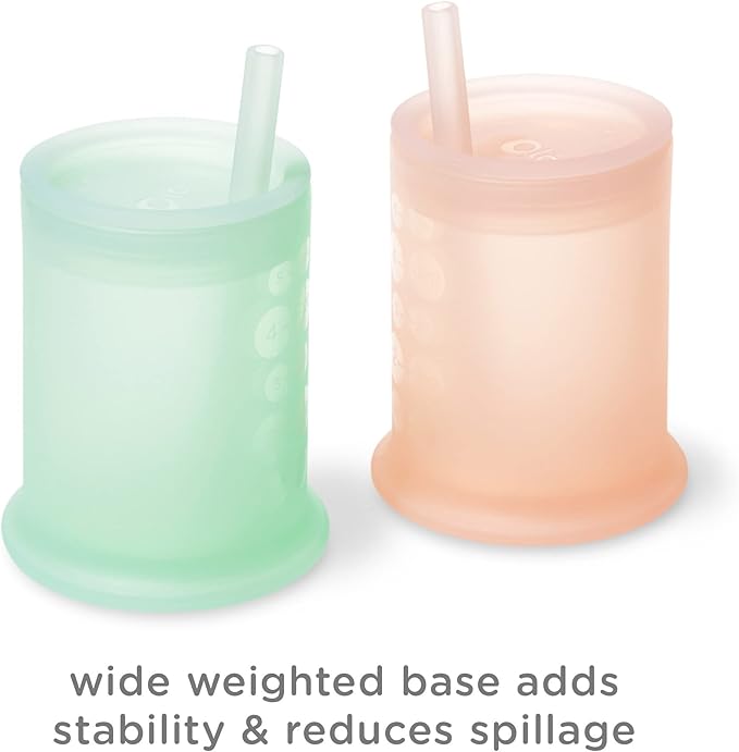 Olababy Silicone Training Cup with Straw Lid | Babies Water Drinking Cup | 6+ Mo Infant To 12-18 Months Toddler | Sippy Cup For Kids & Smoothie Cup | Baby Led Weaning (Coral, 5 oz)