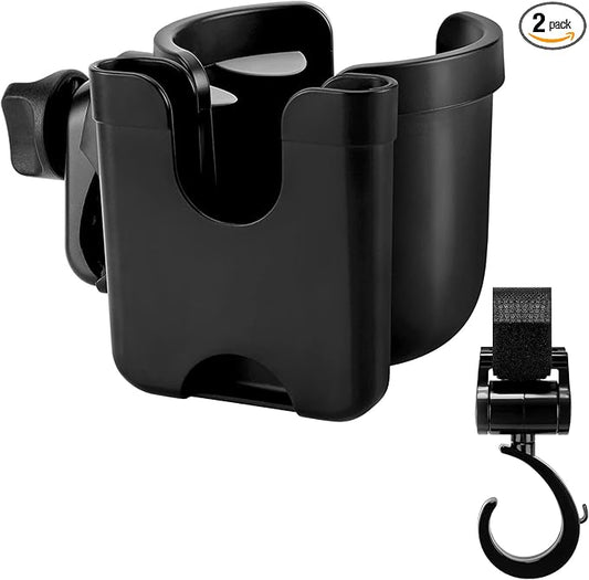 Accmor Stroller Cup Holder with Hook, Bike Cup Holder, Universal Cup Holder for Uppababy Nuna Doona Strollers, 2-in-1 Cup Phone Holder for Stroller, Bike, Wheelchair, Walker, Scooter