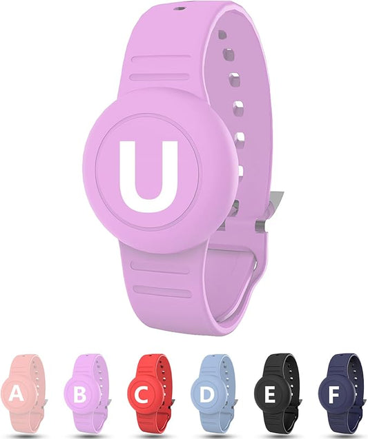 Waterproof Bracelet for AirTag Kids, Personalized Initial Letter Hidden Holder Compatible with Air Tag, Silicone Case for Airtag Adjustable Anti-Lost GPS Tracker for Toddler Child Elder, U