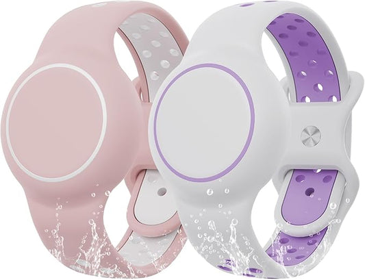 Waterproof Bracelet Compatible with AirTag for Kids (2 Pack), Protective Case GPS Tracker Holder for Child with Full Coverage Hidden Design, Soft Silicone Anti-Lost Wristband Cover for Toddler PWWP