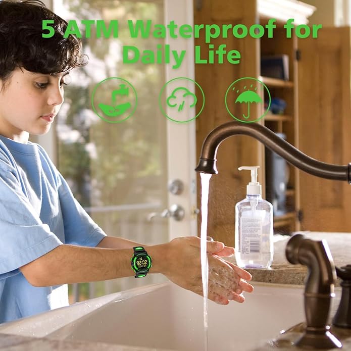 Kids Watch,Boys Watch for 3-15 Year Old Boys,Digital Sport Outdoor Multifunctional Chronograph LED 50 M Waterproof Alarm Calendar Analog Watch for Children with Silicone Band,Kids Gift