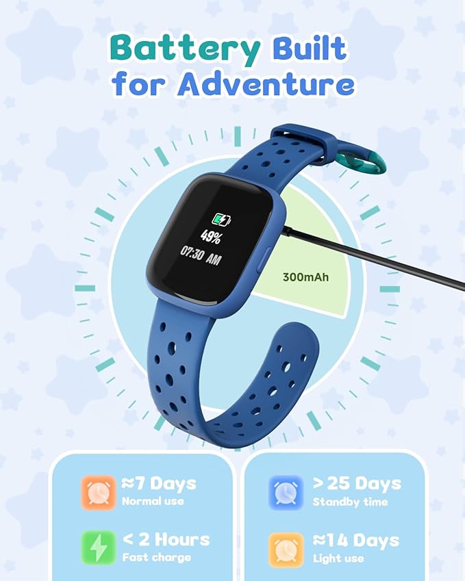 Kids Watch for Boys 5-12, Kids Smart Watch Fitness Tracker Pedometer, No Phone Needed, Puzzle Games with Parental Control, IP68 Waterproof, Heart Rate, Sleep Monitor, Step Counter, 80 Sports