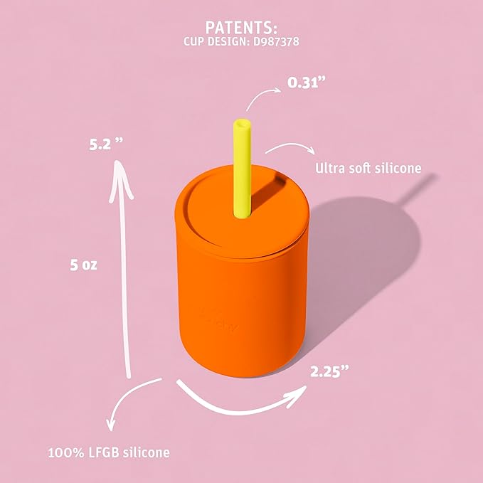 Avanchy Silicone Training Sippy Cup with Straw Lid – Tiny Cup for Babies 6+ Months to Toddlers 1 Year Old – 5 oz Infant Water Cup for Baby Led Weaning, Orange