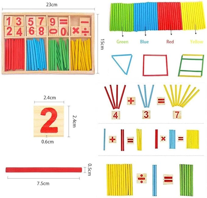 Umbresen Montessori Toys Math Educational Toy - Wooden Intelligence Sticks Number Cards and Counting Rods with Box