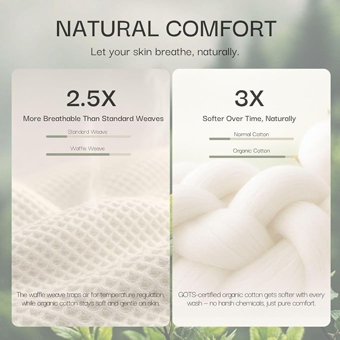 Salt Earth GOTS Certified 100% Organic Cotton Throw Blanket, 90" X 90" Waffle Blankets & Throws for Bed, Throw Blanket for Couch, Modern and Cozy Blanket, All Season, Comfy & Soft Blanket (Parchment)
