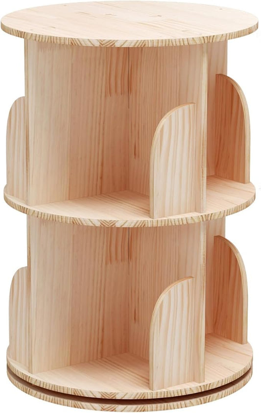 Rotating Bookshelf, 360 Display 2 Tier Floor Standing Bookcase Storage Rack for Kids&Adult, Wood Narrow Book Shelf Organizer for Bedroom, Living Room, Study Room