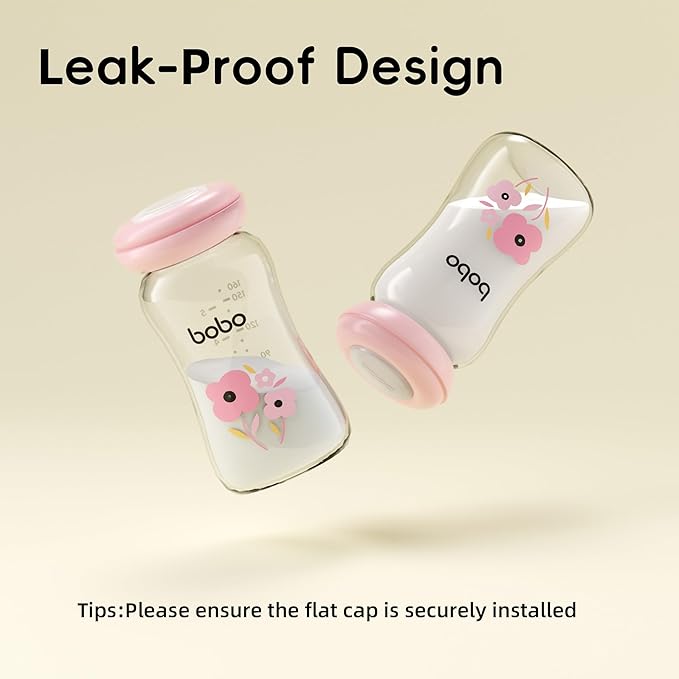 YOHKOH Glass Breast Milk Storage Bottles - 100% Leak-Proof, BPA-Free Breastmilk Storage Containers, Freezer & Dishwasher Safe, Ideal for Nursing Mothers (Red, 5.4oz (Pack of 6))