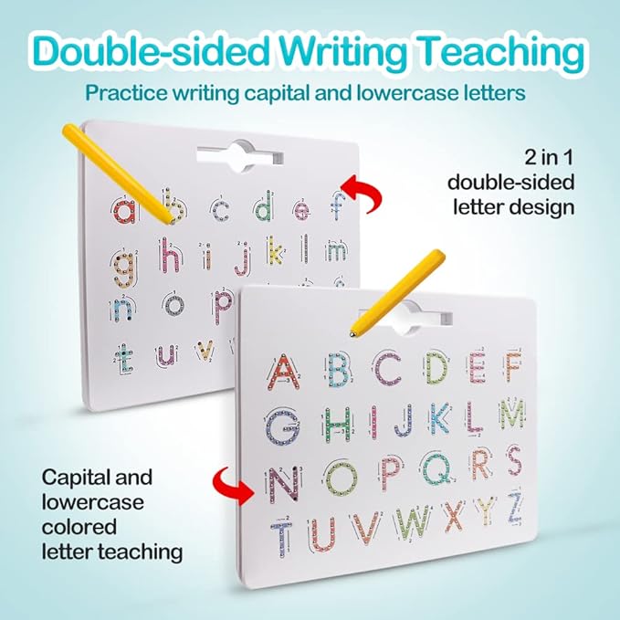 USATDD Magnetic Letters Practicing Board,Tracing ABC Alphabet Magnet Drawing Board Educational Preschool Practice Learning to Write Toys Montessori Uppercase&Lowercase Gift for Kids Toddlers