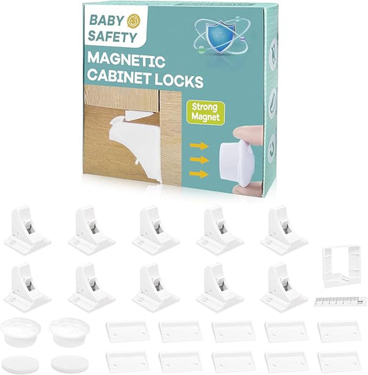 Magnetic Cabinet Locks Baby Proofing - Children Proof Cabinet Drawers Safety Locks (10 Locks and 2 Keys)