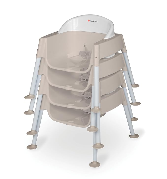 Foundations Secure Sitter Feeding Chairs Multipack, No-Tip Feet, 3-Point Adjustable Harness, Removable Tray, Easy to Clean, Stackable Feeding Chairs, 3 Pack (11 inch)