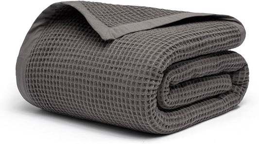 Salt Earth GOTS Certified 100% Organic Cotton Throw Blanket, 90" X 90" Waffle Blankets & Throws for Bed, Throw Blanket for Couch, Modern & Cozy Blanket, All Season,Comfy & Soft Blanket(Charcoal Grey)